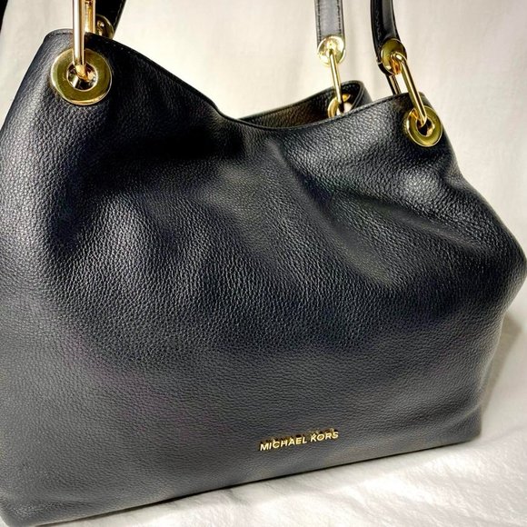 Michael Kors Raven Large Shoulder Tote Black Leather w/ Gold Hardware - Picture 3 of 12